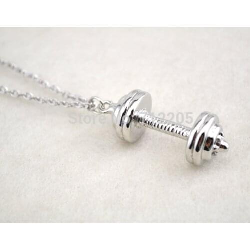 New Arrival fashion 30pcs rhodium Weightlifting barbell pendant sports necklace