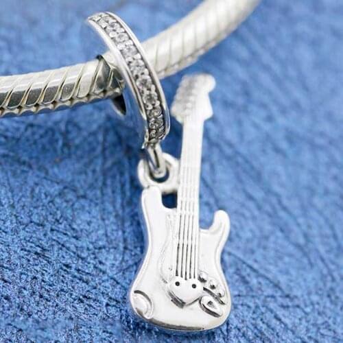 Original Electric Guitar Rock life With Crystal Pendant Beads Fit 925 Sterling Silver Charm Bracelet Bangle Diy Jewelry