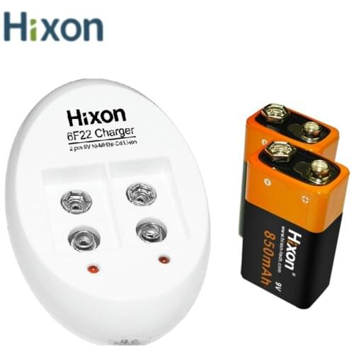 Hixon 2pcs 9V 850mAh portected Rechargeable Li-ion Batteries and a charger For Smoke Detector Multimeter Alarm System