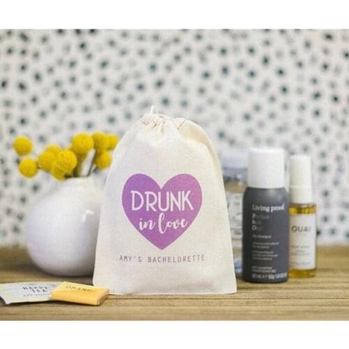 Drunk In Love hangovers customize cotton recovery Kit bags Bachelorette decor bridal shower favor gift bag bridesmaid Remedy bag