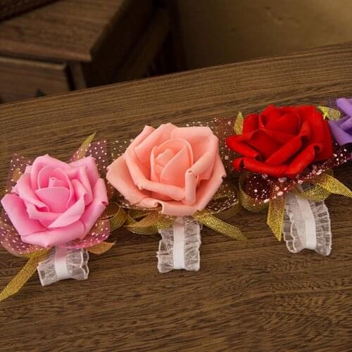 New 4 Colors Bridesmaid Silk Rose corsages Hand Flower Artificial Flowers For Wedding Decoration 1 PCS Wedding Wrist Flowers