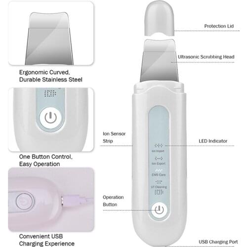 Blackhead Removal Skin Scrubber Ion Vibration Acne Exfoliating Peeling Spatula Ultrasonic Deep Face Cleaning Pore Cleaner Tool