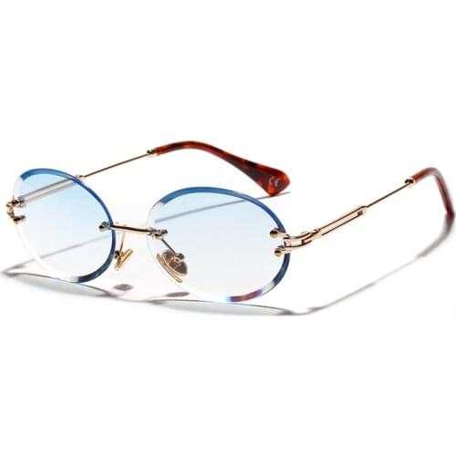 NYWOOH Women Oval Sunglasses Men Gradient Transparent Rimless Sun Glasses Retro High Quality Eyeglasses Fashion Trendy