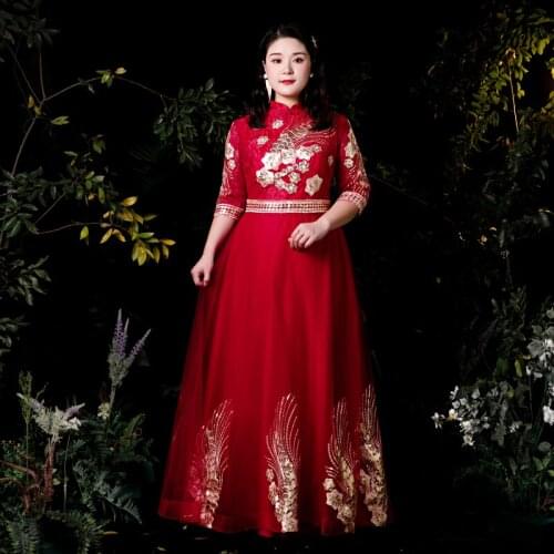 Evening Dresses A-line High Neck Flowers Embroidery Half Sleeve Women Party Dress Floor-length Lace Plus Size Formal Gowns D426