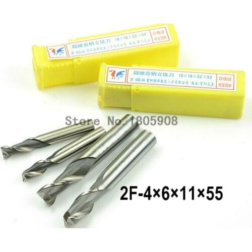 High Quality 10pcs End Mill 4.0mm Two 2 Flute HSS & Aluminium End Mill Cutter CNC Bit, Milling tools,4.0*6*11*55