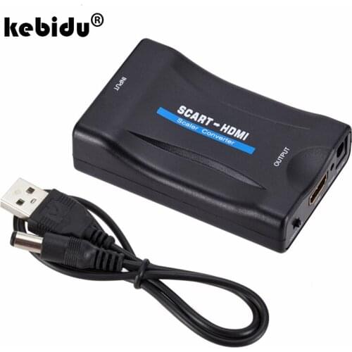 1080P SCART To HDMI-compatible Video Audio Upscale Converter Adapter for HD TV for Sky Box STB Plug and Play with Charging Cable