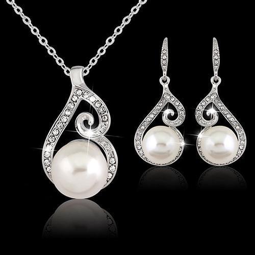 Party Women Rhinestone Big Faux Pearl Necklace Hook Earrings Set Fashion Jewelry ebijoux mariage parur Mothers Day