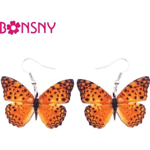 Bonsny Acrylic Pattern Drop Dangle Big Leopard Lacewing Butterfly Earrings For Women New Fashion Insect Jewelry Accessories