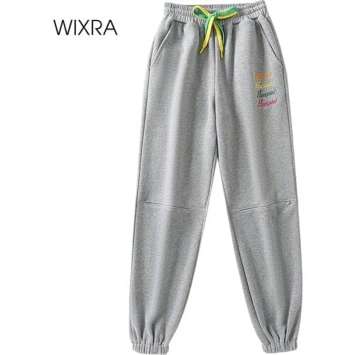 Wixra Women contrast Harem Pants 95% Cotton Casual Elastic Waist Sweatpants Letter Embroidery Trousers