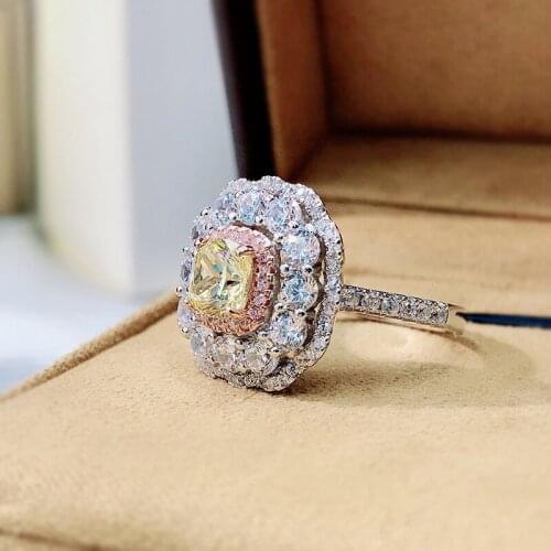 Luxury 100% 925 Sterling Silver Created Moissanite Citrine Gemstone Wedding Engagement Ring For Women Fine Jewelry Wholesale