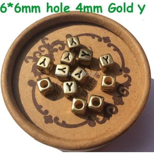 Gold Acrylic Square Letter Bead With Big Hole Handmade Accessories For diy Name Bracelets Making Jewelry Finding 6mm 2600pcs