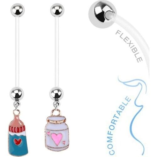 1PC Heart Pregnancy Women Jewelry Flexible Fashion Baby Cute Bottle Navel Piercing Pregnant Belly Rings Body Piercing Jewelry