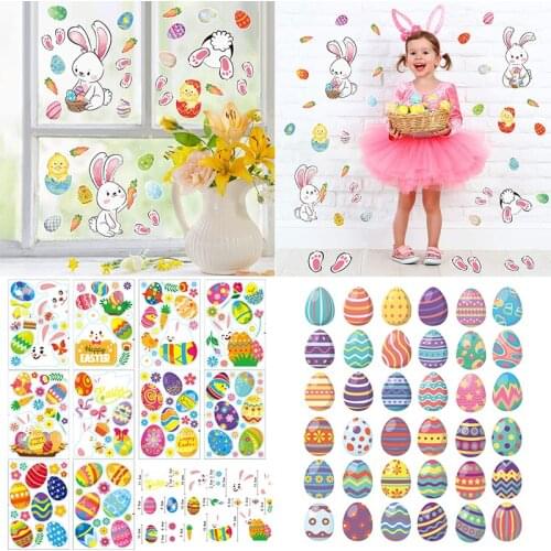 2021 Easter Window Stickers Bunny Egg Carrot Stickers Decal Happy Easter Decor for Home Xmas New Year Party Self Adhesive Tattoo