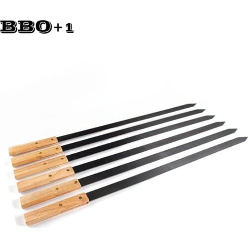 23.5in 60cm Stainless steel BBQ Skewers Large Brazilian Kabob Skewer Heavy Duty Wide Grill BBQ Fork Long Wood Handle BBQ Tool