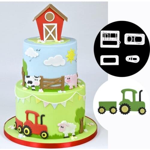4Pcs/set Tractor Car Shaped Fondant Biscuit Cutting Molds Cookie Mould Tools Cake Decorating Candy Tools Sugar Printing Die Mold