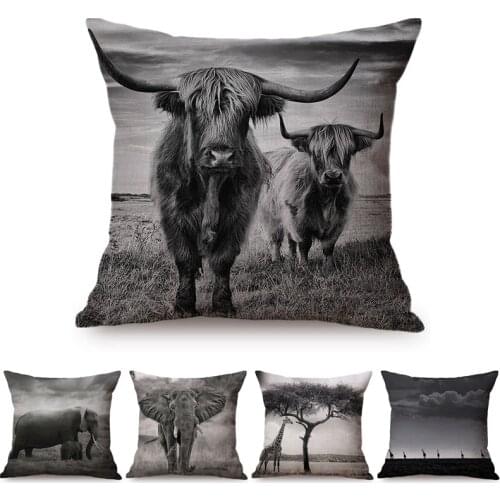 Africa Animal life Landscape Black and White Photography Art Home Decoration Cushion Cover Yak Elephant Gallery Sofa Pillow Case