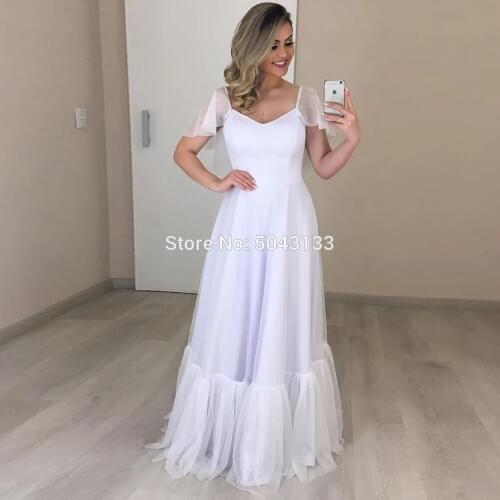 White Boho Wedding Dresses with Flounced Sleeves Vestido de Noiva Simple Bridal Gowns Sweetheart A Line Bride Dress 2020
