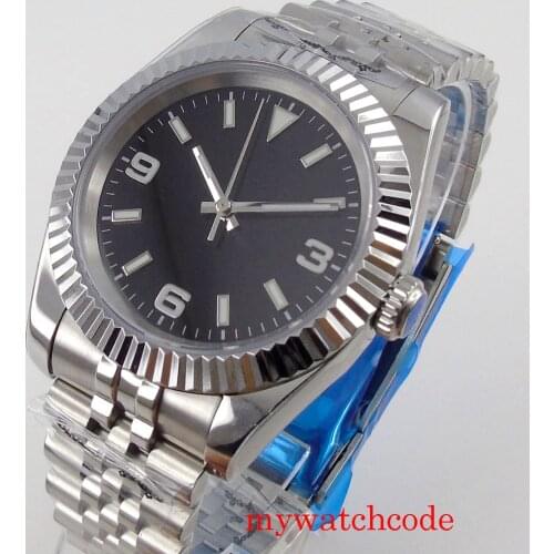 BLIGER NH35A Miyota 8215 Movement Sterile Black Dial Fashion Automatic Men Watch Fluted Bezel Luminous Hand Sapphire Glass