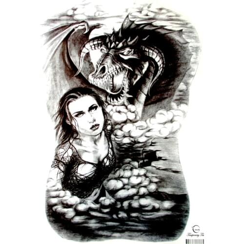 Large Lady Black Dragon Waterproof Temporary Tattoo Stickers full back Fake Tattoo Tatuagem Temporaria