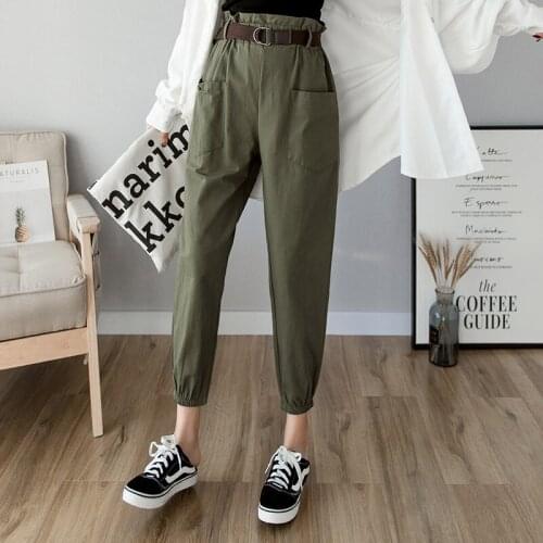 Women pants 2021 spring summer fashion female solid high waist loose harem pant pencil trousers casual cargo pants streetwear