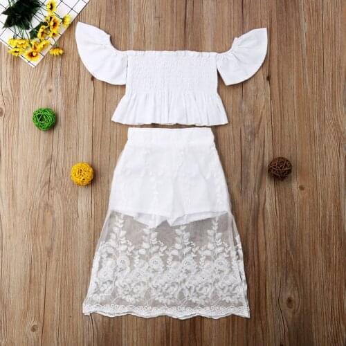 Citgeett Summer Toddler Kids Baby Girl White Lace Floral Off Shoulder Tops Long Skirt Outfits Clothes 1-6Y