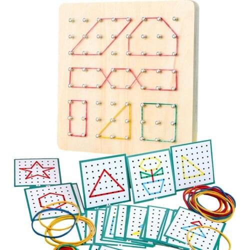 Wooden Geoboard Children Educational Mathematical Manipulative Material Array Block Graphical Toy With Pattern Cards Kids Toys
