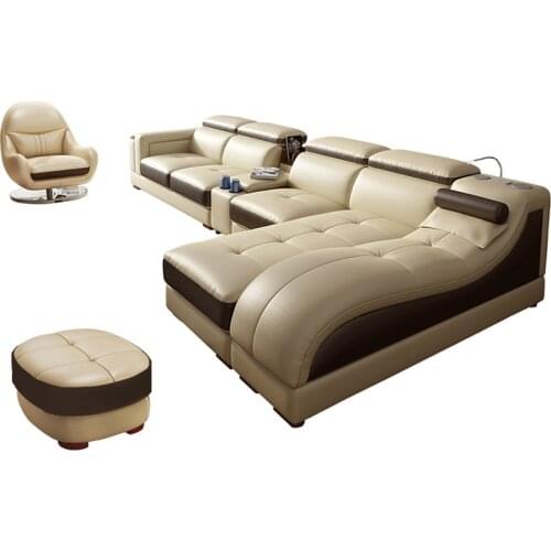 Living room Sofa set Nordic диван мебель кровать muebles de sala L shape genuine leather sofa with massage speaker cama puff asi