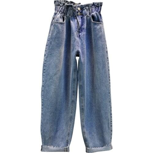 High Waist Jeans Slim Loose Summer Autumn Winter Pants Casual Elastic waist wide-leg pants baggy jeans women