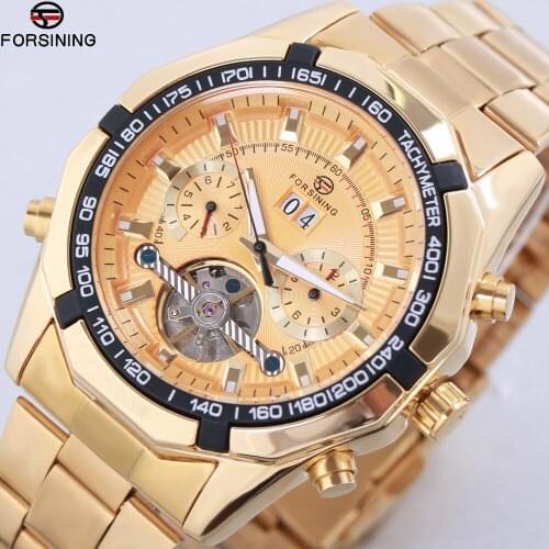 Forsining Mens bayan kol saati Top Luxury Brand Men Tourbillon Watch Automatic Mechanical Men Gold Wrist Watch Relogio Masculino