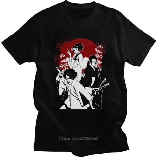 Trendy Samurai Champloo T Shirt Men Short Sleeves Pure Cotton Tee O-Neck Japanese Manga Anime Lover T-shirt Harajuku Top