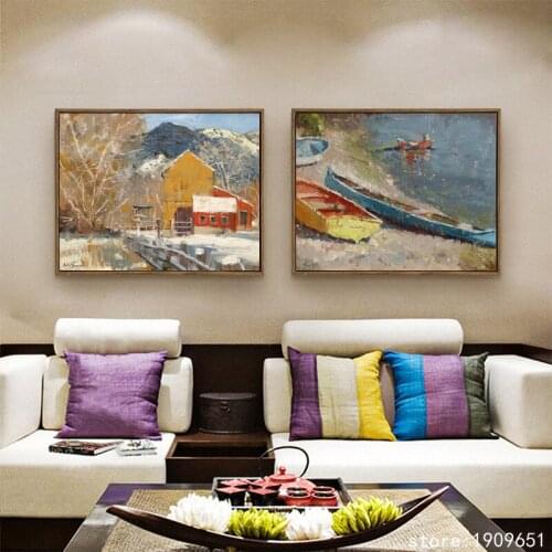 Cotton no frame impression boat landscape canvas printings oil painting printed on cotton wall art decoration picture