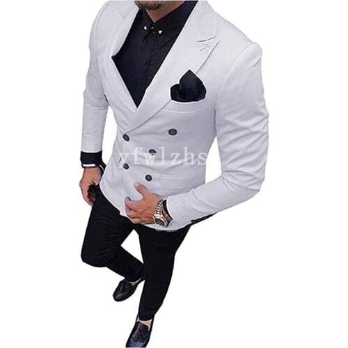 Handsome Double-Breasted Groomsmen Peak Lapel Groom Tuxedos Mens Wedding Dress Man Blazer Prom Dinner (Jacket+Pants+Tie) A166