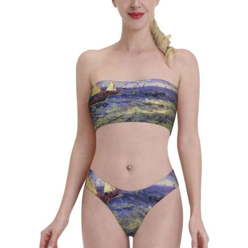 Starry Night Painting Swimwear Van Gogh Bandeaukini 2021 Swimming Suit Bikinis for Women young Girl