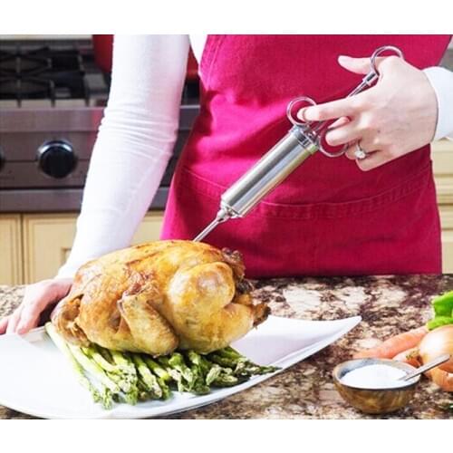Beef Chicken Turkey dressing syringe,Food Flavor Seasoning BBQ Meat Syringe Marinade Injector Kit Durable Sharp Injection Gun