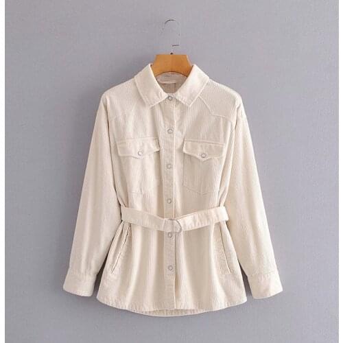 Spring Women Winter Solid Jackets Fashion with Belt Loose Corduroy Coat Vintage Long Sleeve Oversize Single Breasted Outwear