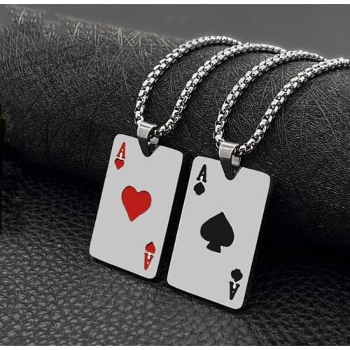 Fashion Titanium Steel Poker Necklace Male Spades Red Heart A Pendant hot sale
