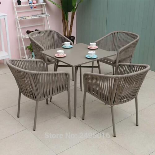 5-piece Patio Woven rope furniture dining set garden chat set table and chairs with cushions all weather