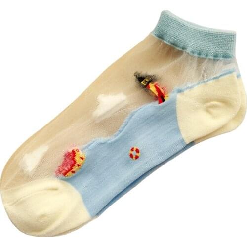 5 Pairs Womens Socks Summer Thin Silk Transparent Shallow Mouth Ankle Socks Individual Marine Series Fish Funny Fashion Meias