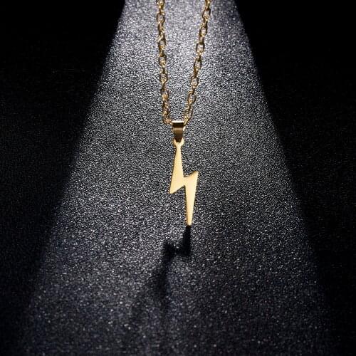 New Fashion Lightning Shape Gold Silver Color Pendant Necklace for Women Girl Jewelry Stainless Steel Statement Choker Necklace