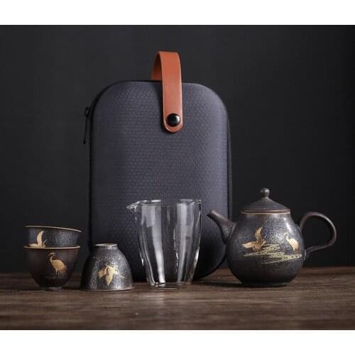 Silver Among Enamel Travel Tea Portable Packaging A Pot of Three Ceramic Kung Fu Tea Tea Pot Set Tea Ceremony Chinese Tea Set