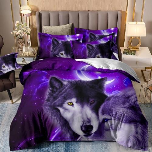 Wong Bedding Purple Wolves Bedding Set Duvet Quilt Cover Single Double Twin Queen King Size 3pcs