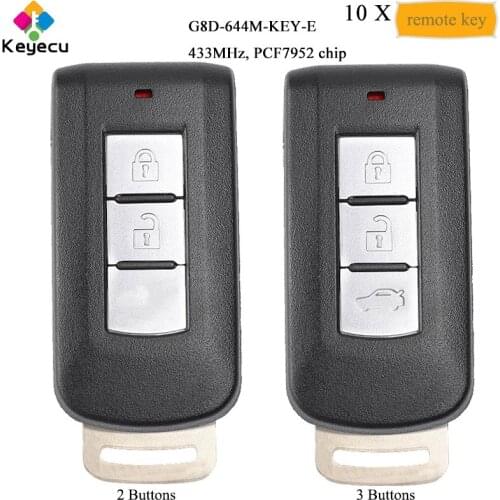 KEYECU 10PCS Smart Remote Key - 2 3 Buttons 433MHz ID46 Chip - FOB for Mitsubishi Lancer Outlander Sport RVR ASX G8D-644M-KEY-E