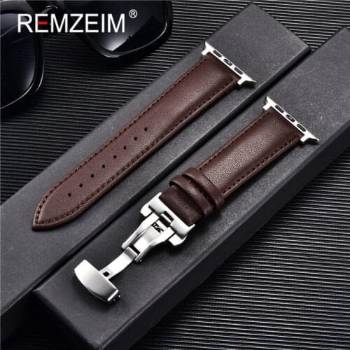 Genuine Leather Watchband Calfskin For Apple Watch Band 42MM 38MM 40MM 44MM Butterfly Buckle Watch Strap Series 1 2 3 4 5 6 SE