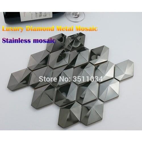 < 1BOX 13 pieces >Luxury Diamond Metal stainless mosaic Classic Black metal mosaic tile for TV background wall decor living room