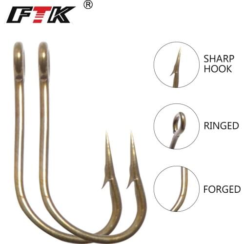 FTK High Carbon Steel Fishing Hooks 1-4# 100Pcs 1/0-4/0# 50pcs Barbed EYE Hook With Ringed Fishing Accessories