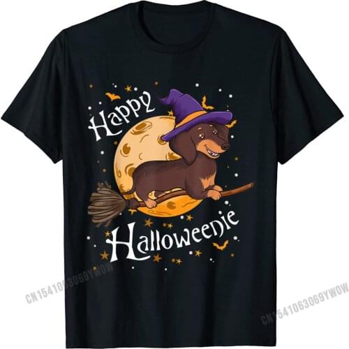 Happy Halloweenie Dachshund Dog Halloween Witch Wiener Broom T-Shirt Camisas Men Men T Shirts Normal Tops Shirt New Camisa
