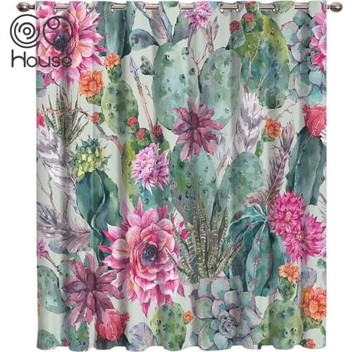 CoCoHouse Bohemian Style Cactus Watercolor Window Treatments Curtains Valance Room Curtains Large Window Living Room Decor