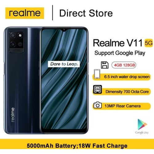 Realme V11 5G Android Cell Phone 128GB 4GB RAM 6.5 inch Dimensity 700 Octa-core Mobile Phones 18W Fast Charge 13MP Rear Camera