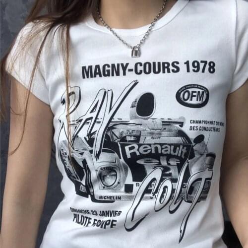 Summer Loose and Casual Womens Round Neck Tops, Fashion Car Letter Print Short Sleeve Fit T-Shirts Hot Outfits