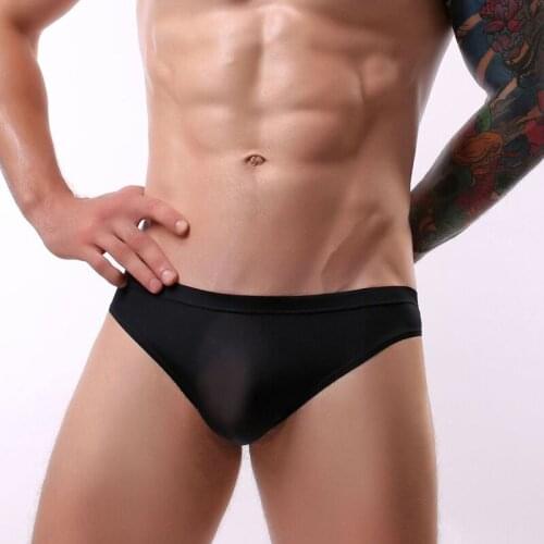 New Sexy Men Underwear Briefs Plain Ice Silk Male Panties Solid Low Waist U Convex Pouch Underpants Cool Summer Shorts